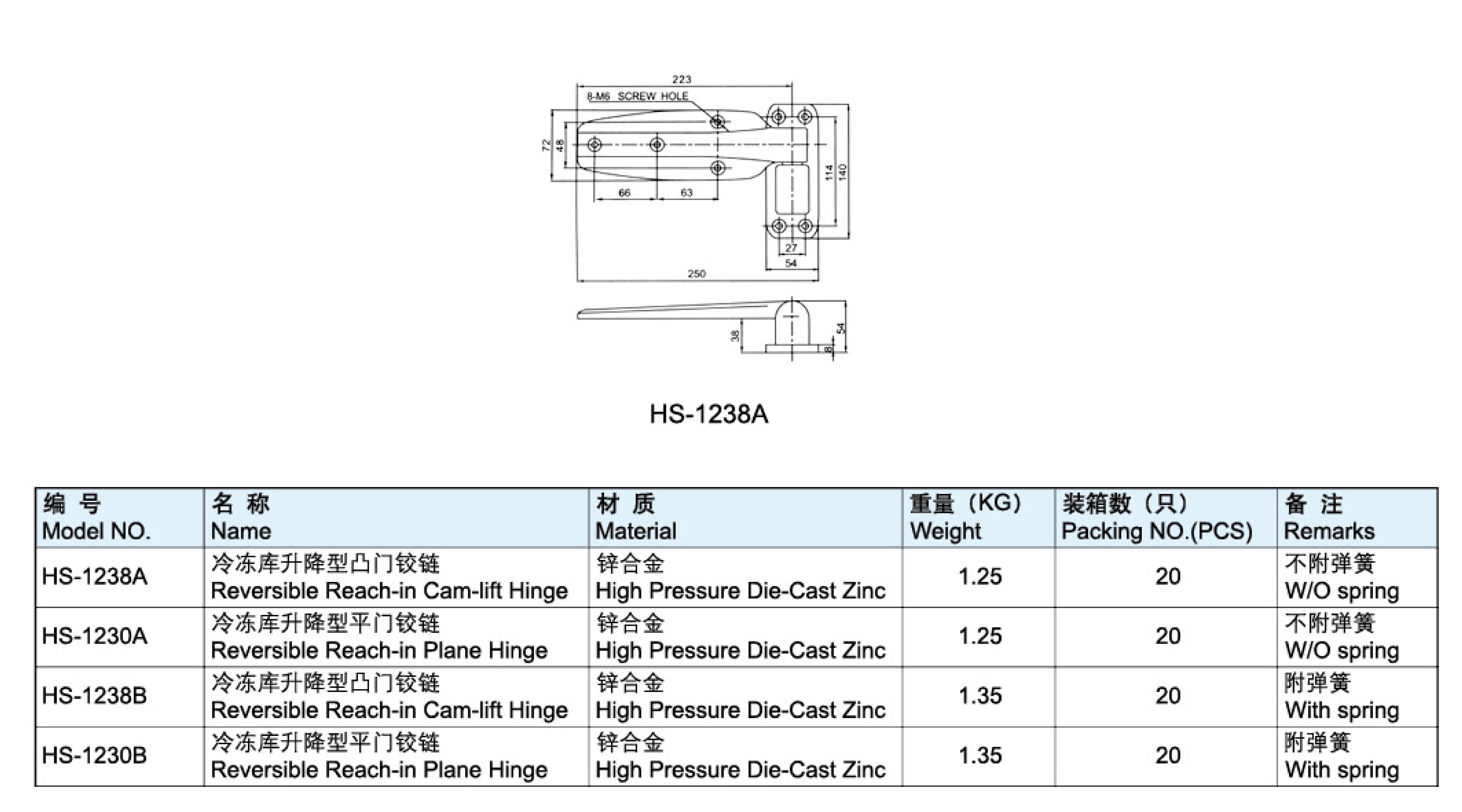 冷凍庫升降型凸門鉸鏈-1238A